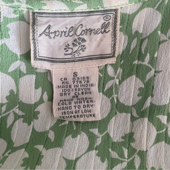 April Cornell Light Green Floral Midi Dress Women’s Size M Button Front Tie Belt - Picture 9 of 10